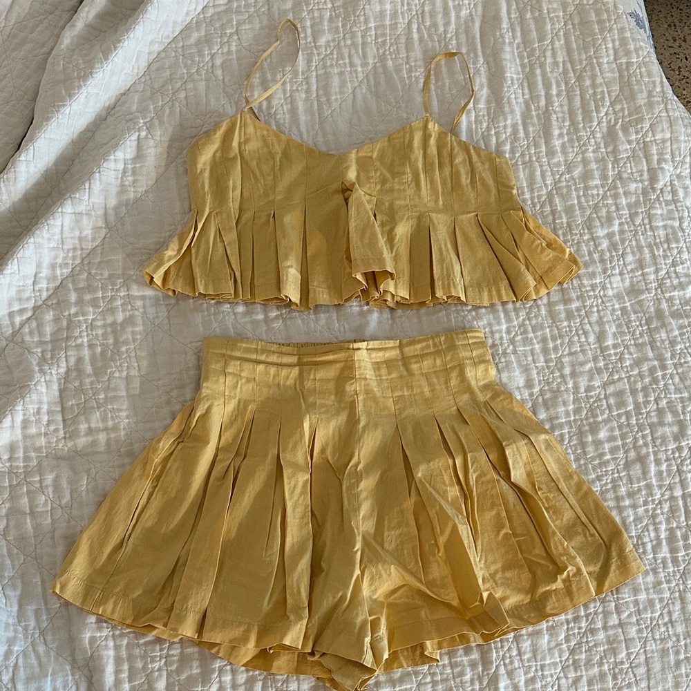 Free People Yellow Pleated Two-Piece Set - Picture 2 of 4
